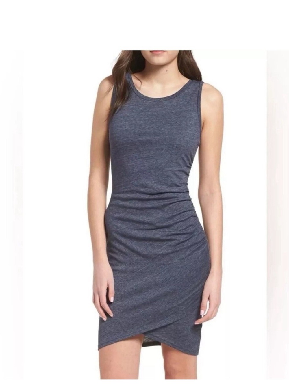 Leith Heather Navy Sleeveless Ruched Bodycon Dress